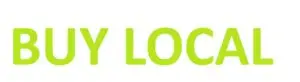 a sign with green writing saying buy local